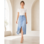 Mid-length denim skirt woman Spring/summer 2021 new thin high waisted slit hip wrap skirt A-line skirt